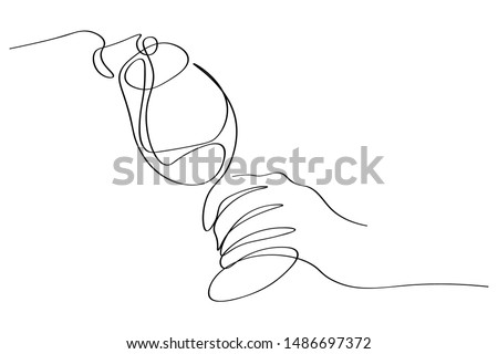 Continuous line, drawing of white, party celebration, cute glass, vector illustration