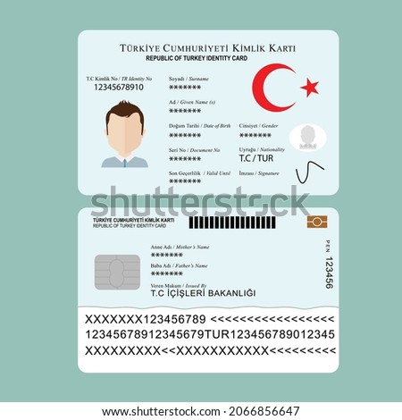 Republic of Turkey identity card front back vector work