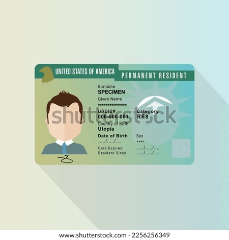 American dream. A green card vector work, officially known as a Permanent Residence Card