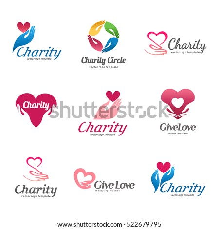 Set of vector logos for charity and care. Logo for the orphanage, elderly care. 