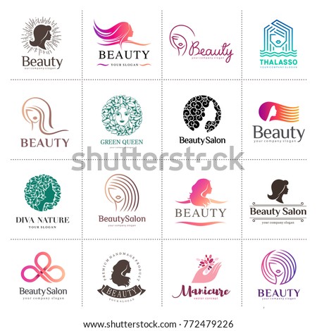 Big vector logo set for beauty salon, hair salon, cosmetic