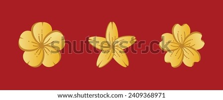 Vector illustration of golden apricot flower set. The flowers of traditional Vietnamese new year, Hoa mai, golden blossom.