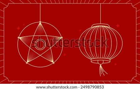 Mid autumn festival star lantern, Chinese lamp , traditional handcraft lantern, Den Ong Sao , moon festival clip art. Vector illustration. Cartoon style.