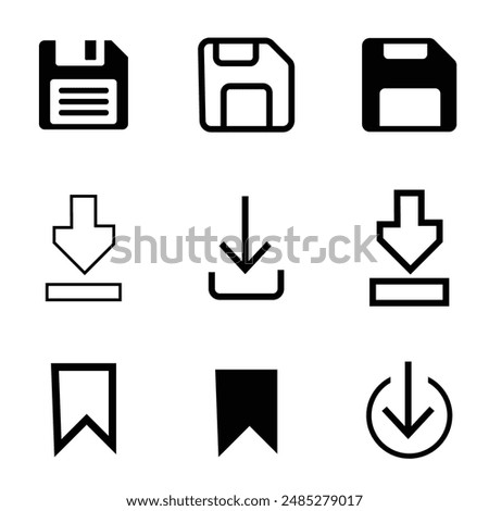 Floppy disk icon set. save file button icon set. diskette vector symbol in black filled and outline style.