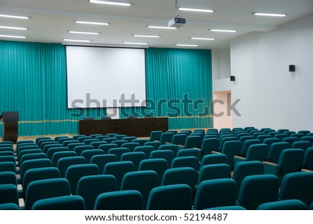 Modern hall for presentation with projection screen
