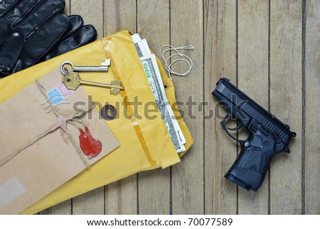 Gun money envelopes are shown the concept of special agent