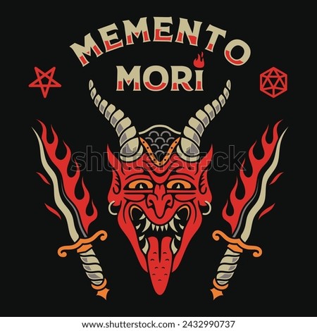 Memento mori devil tattoo vector print