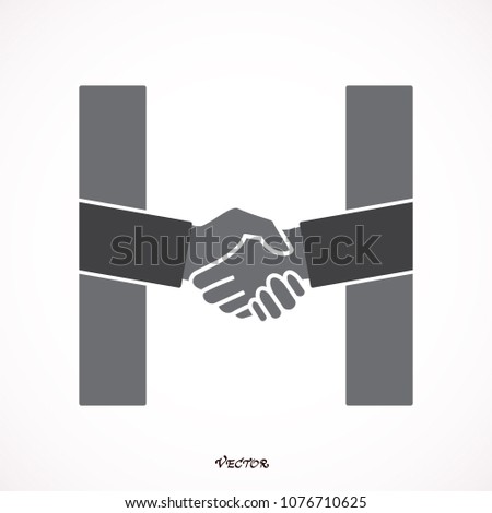 Handshake Abstract Vector Sign, Symbol or Logo Template. Hand Shake Incorporated in Letter H Concept. Isolated.