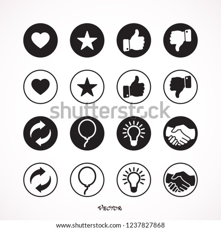 Like and heart icon set.   style circle vector icons isolated on white background