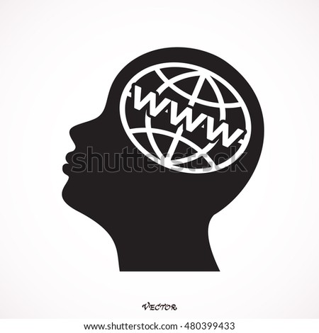 A globe in the head of a silhouette woman 