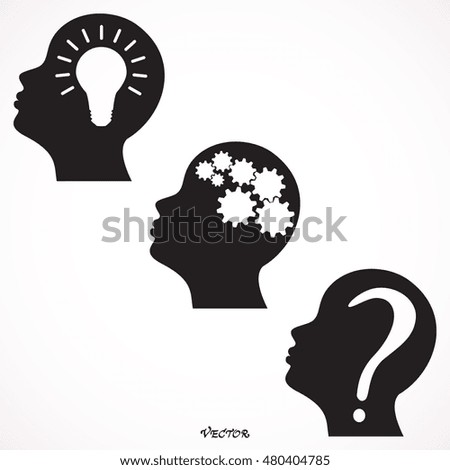 Concept Illustration of Solution or Idea creation: A light bulb and  mechanical gears inside a human head silhouette