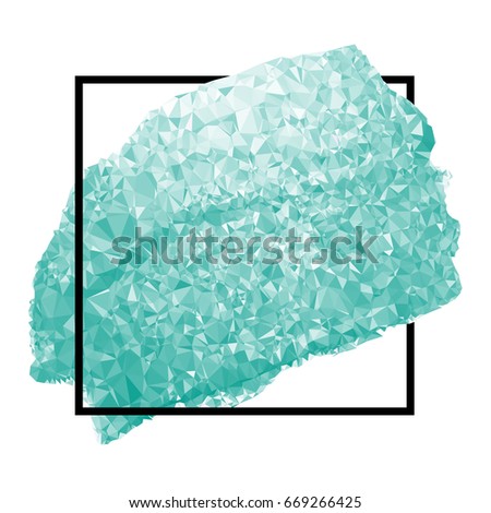 Turquoise paint in black square. Hand painted style. Tiffany vector brush stroke. Perfect Low Poly Design for headline, logo and sale banner.  Empty space for Text.