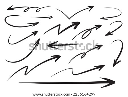 hand drawn arrow set, vector illustration.Black arrow handwriting style