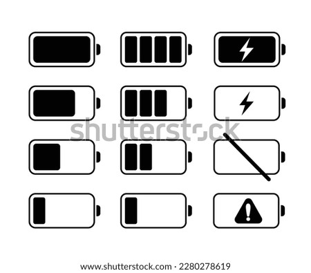  Battery level display mark set, vector illustration