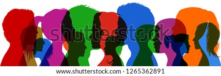 Group young people. Profile silhouette faces girls and boys – vector