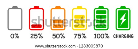 Set of battery charge level indicator in percent - vector