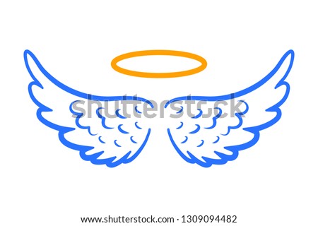 Angel wings icon with nimbus - vector