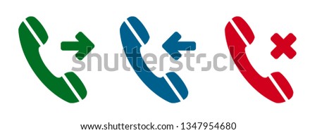 Set incoming, outgoing, missed call phone icon. Answer and decline phone call buttons – stock vector
