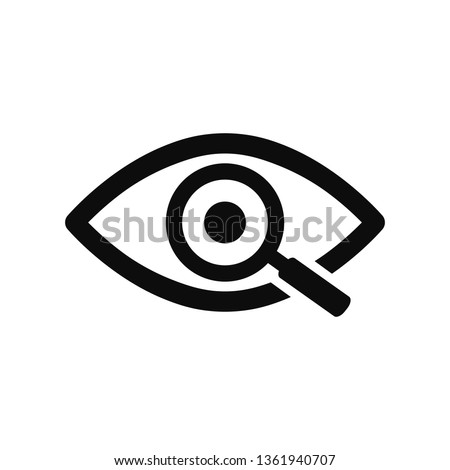 Magnifier with eye outline icon. Find icon, investigate concept symbol. Eye with magnifying glass. Appearance, aspect, look, view, creative vision icon for web and mobile – stock vector