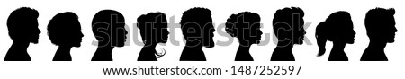 Group young people. Profile silhouette faces boys and girls set – for stock