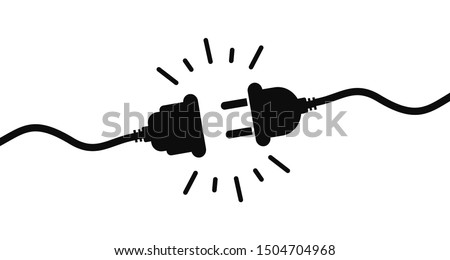 Electric socket with a plug. Connection and disconnection concept. Concept of 404 error connection. Electric plug and outlet socket unplugged. Wire, cable of energy disconnect – stock vector