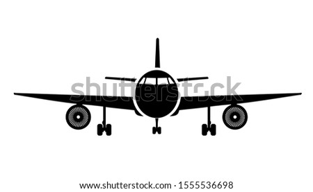 Plane icon, industrial blueprint of airplane. Airliner front view – vector