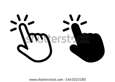 Click button with hand pointer clicking. Click here web button. Isolated website hand finger clicking cursor – vector
