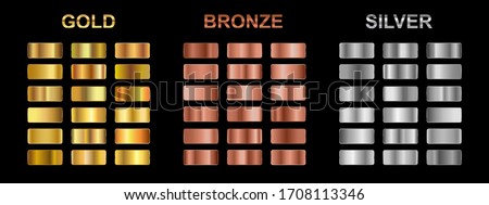 Set of gold, bronze and silver gradients, golden squares collection, textures group, background set – stock vector