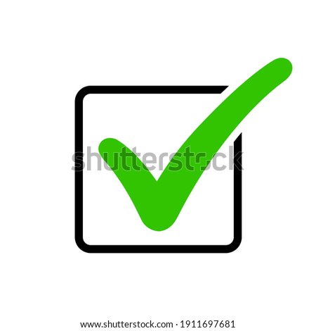Approval check icon isolated, green check mark in black box, quality sign, tick – stock vector