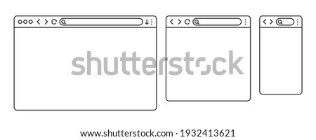 Simple browser window in a flat style, line design a simple blank web page, search in internet, line template mockup browser window on computer, tablet and mobile phone - stock vector