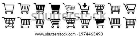 Shop cart icon set, buy and sale symbol. Full and empty shopping cart. Shopping basket icon sign – vector