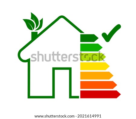 Energy efficient house concept with classification graph sign, home energy efficiency rating isolated, smart eco house certification system, good ecological and bio energetic rating – vector