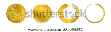 Set different circle brush strokes isolated, hand drawn paint brush circle logo gold frame – vector