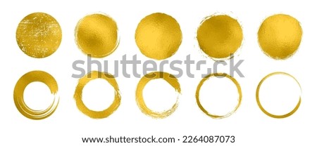 Set different circle brush strokes isolated, hand drawn paint brush circle logo gold frame – for stock