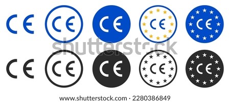 CE standard mark set logo icons for product packaging. Quality assurance of the Europe. For products sold within the European Economic Area - EEA. CE marking European Conformity - stock vector