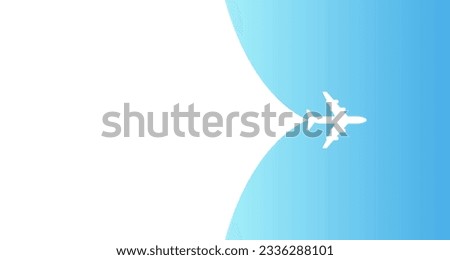 Plane flying on blue sky travel concept, airplane opens the background behind itself. Passenger journey plane banner, jet commercial aircraft - stock vector