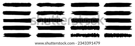 Brush stroke set isolated, bold lines and marker stripe, hand drawn pencil lines set, scratchy strokes with rough edges, charcoal smears grunge, markers brushes underline set, horizontal strokes