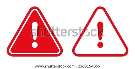 Warning, precaution, attention, alert icon, set red exclamation mark in triangle shape – stock vector