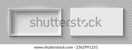 Open and close white gift boxes, white square box top view, container mockup, empty carton package, realistic paper box, open cap, empty packages mockup 3d isolated - for stock