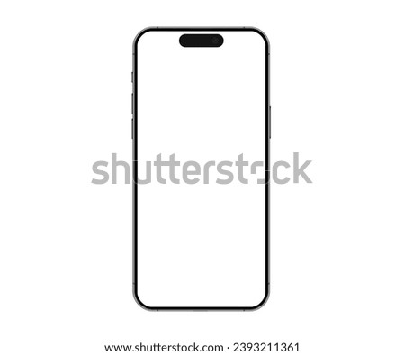 Iphone 15 pro max martphone model on white background isolated. 3D mobile phone with empty screens. Smartphone mockup front view white screen