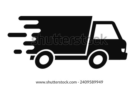 Fast moving shipping delivery truck icon, free delivery sign, free and express shipping service icon, shipment van pack, courier transport, distribution and logistic isolated