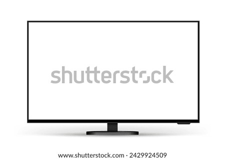 Realistic empty TV frame, mockup of a large modern black TV, modern stylish monitor, blank television template with white screen – vector