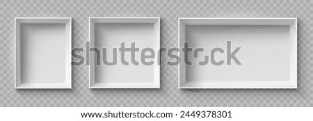 Open white gift boxes set, white square box top view, empty packages mockup 3d isolated, container mockup, empty carton package, realistic paper box, open cap - vector