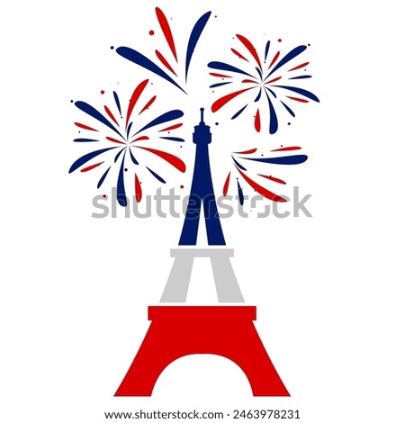 Eiffel tower and fireworks around it - vector