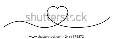 Continuous line and heart shape, love romantic decoration - vector