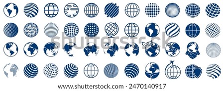 World icon flat set, Earth icons, set Earth globe hemispheres with continents, globes with world maps