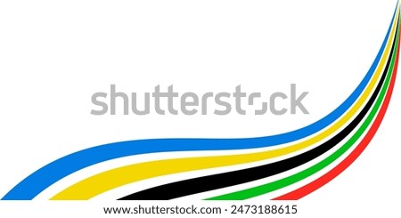 Colored Olympic Games abstract curved rainbow wave isolated, colorful banner stripes