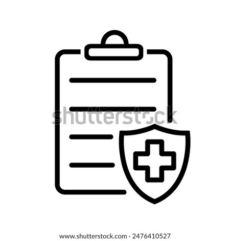 Medical and health insurance outline icon isolated, medical health protection shield with cross, healthcare medicine protected concept, security safeguard label