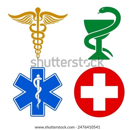 Medical symbol set, star medicine set icons with snake