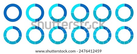 Pie chart set, segmented circle icons, circle diagram with sections or parts - vector